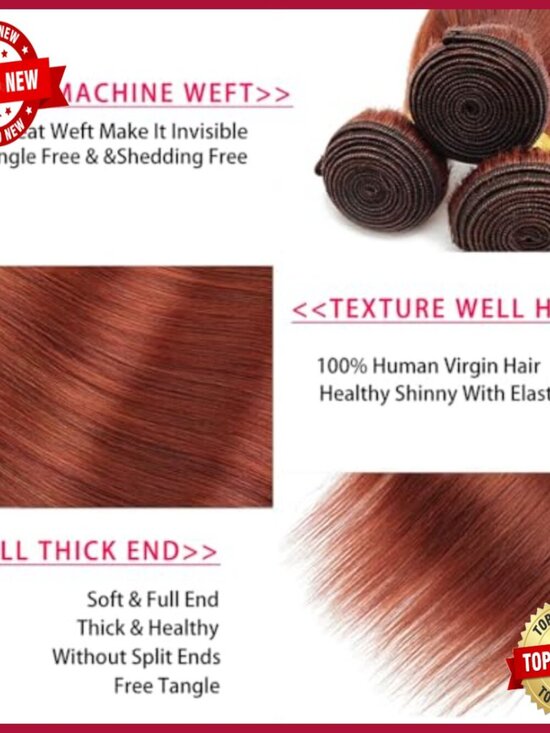 Brazilian Virgin Human Hair Extensions 30-34 Inch Straight 3 Bundle Set main image 6